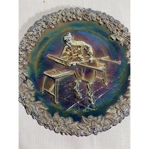 Fenton 1970 No.1 Carnival Blue Glass Blower Collectible  Jamestown 1608 plate
